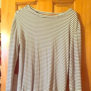Off White and Navy Striped Long Sleeve Sweater
